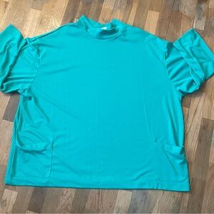 Rare Vintage 70s Society Hill Teal Mock Neck Top - Plus Size 3X